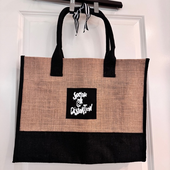 Handbags - SOCIAL DISTORTION ROCKABILLY PUNK BURLAP TAN & BLACK TOTE BAG Brand New